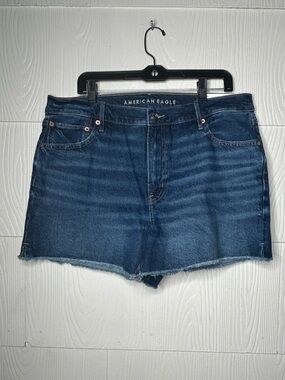 American Eagle Outfitters Dark Blue High-Rise Denim Cutoff Shorts